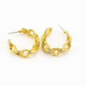 Goldtone Hoop Post Earrings, Nautical Rope Design